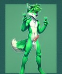 animal_genitalia animal_penis anthro canid canine canine_genitalia canine_penis fur genitals green_body green_fur male mammal penis solo