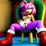 anthro boots boots_only breasts chair clothing eyes_closed female footwear footwear_only furniture genitals gloves handwear masturbation mobians.ai mostly_nude nipples pink_body pussy solo solo_focus sonic_the_hedgehog_(series) white_clothing white_gloves white_handwear amy_rose eulipotyphlan hedgehog mammal watermark