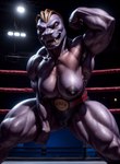 anthro black_nipples breasts camel_toe clothed clothing female fighting_ring genitals looking_at_viewer muscular nipples pussy red_eyes solo standing topless marcus64 generation_1_pokemon machoke pokemon_(species) hi_res