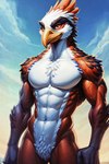 abs anthro athletic athletic_anthro athletic_male beak biceps feathers feral male muscular navel nude pecs solo triceps veiny_muscles birdovo avian bird hi_res