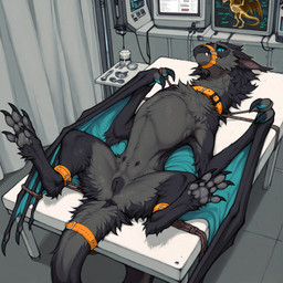 animal_genitalia animal_pussy anus bdsm bed black_anus black_body black_fur black_pawpads black_pussy blue_eyes bondage bound canine_genitalia canine_pussy claws collar cuff_(restraint) detailed_background digitigrade embarrassed fangs feet female feral forced forced_spreading fur furniture genitals grey_body grey_fur inside laboratory legs_tied looking_at_viewer lying medical medical_instrument membrane_(anatomy) membranous_wings multi_nipple muzzle_(object) muzzled mythology nipples nude on_back on_table pawpads paws presenting presenting_pussy pupils pussy quadruped restrained restraints rope scientific_instrument shy slit_pupils solo spread_legs spreader_bar spreading submissive submissive_feral table tail tail_anus tail_cuff tail_tied teats teeth toe_claws toes tuft wings wings_tied unknown_director dragon furred_dragon furred_scalie mythological_creature mythological_scalie scalie western_dragon wyvern 1:1 hi_res