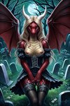 anthro autumndragon blonde_hair breasts cemetery clothed clothing dragon dress female gothic hair hi_res legwear moon night nipples non-mammal_breasts non-mammal_nipples partially_clothed scalie solo stockings wardrobe_malfunction