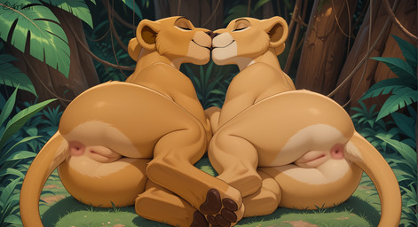 anus aroused butt detailed_background duo enjoying eyes_closed female female/female feral genitals grass inviting jungle kissing looking_at_viewer looking_back lying_on_ground lying_on_side mouth_closed nude orange_body palm_tree paws plant presenting presenting_anus presenting_hindquarters presenting_pussy pussy raised_tail rear_view seductive smile tail tree skrilleth the_lion_king kiara_(the_lion_king) nala_(the_lion_king) felid lion mammal pantherine hi_res