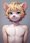 anthro blonde_hair blue_eyes blush blushing_at_viewer femboy hair looking_at_viewer male mouse_ears mouth_closed multicolored_body nipples nude nude_anthro nude_male pink_nose simple_background smile solo solo_focus two_tone_body director_bi_male_xxx canid canine mammal mouse murid murine rodent hi_res portrait