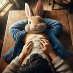 belly_rub cuddling lying male male/male petting semi-anthro director_lerrmot peter_rabbit human lagomorph leporid mammal rabbit