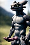 absurd_res animal_genitalia animal_penis anthro balls bumblebee95 canine_genitalia canine_penis dragon genitals hi_res male masturbation muscular night_fury nude penis realistic scalie solo standing western_dragon