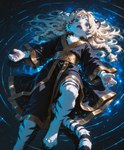 ambiguous_gender anthro blue_eyes braided_hair clothing floating glistening glistening_eyes gold_trim hair in_awe long_hair lying on_back open_mouth partially_submerged reflection robe solo space star water nonimousmate nat_(nonimousmate) felid mammal pantherine tiger hi_res