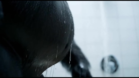 anthro black_body black_fur breath cinematic close-up crotch_fetish crotch_focus featureless_crotch fetish fur looking_at_viewer low-angle_view male panting shower size_difference solo sora_2 walking_towards_viewer water waterfall shut_up_and_watch ape gorilla haplorhine mammal primate animated hi_res music short_playtime webm