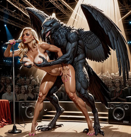 anthro anthro_penetrating anthro_penetrating_female anthro_penetrating_human audience beak black_body black_feathers black_scales blonde_hair bodily_fluids breasts claws colored_nails concert cum duo erect_nipples feathers female female_on_anthro female_penetrated from_behind_position genital_fluids group hair human_on_anthro human_penetrated interspecies male male/female male_on_human male_penetrating male_penetrating_female male_penetrating_human microphone nails nightclub nipples obscured_penetration penetration pink_nails scales sex singing stage suntan tail_feathers talons tan_body tan_line tan_skin text_box thrusting wings vermilion888 avian bird corvid corvus_(genus) human mammal oscine passerine raven animated hi_res short_playtime webm