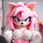 amy_rose angry blush bra breasts cleavage clothed clothing eulipotyphlan eyelashes female gloves hair handwear hedgehog humanoid looking_at_viewer mammal penisfire pink_hair skimpy solo sonic_the_hedgehog_(series) underwear video_games