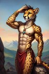 abs africa anthro anthro_male biceps bottomwear bracelet_biceps clothing fur jewelry loincloth male muscular muscular_anthro muscular_male necklace savanna slim slim_body solo spots spotted_body spotted_fur tribal tribal_clothing tribal_jewelry tribal_necklace triceps veiny_triceps young_adult hellapoc kilimanjaro cheetah felid feline mammal