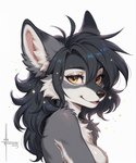 anthro black_nose countershading_fur cute_fangs dipstick_ears female glistening glistening_lips hair inviting lidded_eyes lips multicolored_ears side_view solo yellow_eyes numeradin canid canine canis mammal wolf bust_portrait hi_res portrait