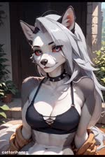 anthro breasts cleavage clothed clothing collar female gray_eyes jewelry looking_at_viewer necklace red_sclera shirt solo spiked_collar spikes tank_top topwear cattorihanzo helluva_boss loona_(helluva_boss) canid canid_demon canine canis demon hellhound mammal wolf animated hi_res webm