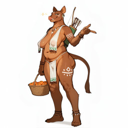 4_toes 5_fingers anklet apple areola arrow_(weapon) barefoot basket big_breasts biped body_hair bodypaint bottomwear bow_(weapon) bracelet breasts brown_body brown_fur butt casual_exposure chubby_female claws clothed clothing container curvy_figure ear_piercing ear_ring feet female fingers food fur gesture happy_trail holding_object holding_weapon humanoid_feet inner_boob jewelry loincloth looking_at_viewer markings mature_female narrowed_eyes navel necklace nipple_outline nipples piercing plant plantigrade pubes quiver_(object) ranged_weapon ring_piercing sagging_breasts simple_background skimpy slightly_chubby slightly_chubby_female smile solo standing tail tail_tuft teeth thick_thighs toe_claws toes translucent translucent_clothing tribal tribal_markings tuft tusks voluptuous voluptuous_female weapon white_background unknown_director mammal suid suina sus_(pig) wild_boar absurd_res full-length_portrait hi_res portrait