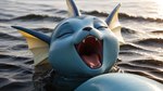 ambiguous_gender black_nose blue_body eyelashes eyes_closed fangs female feral open_mouth outdoors pony_diffusion_(model) realistic smile solo swimming teeth tongue water joeljoeljoel eeveelution generation_1_pokemon pokemon_(species) vaporeon widescreen