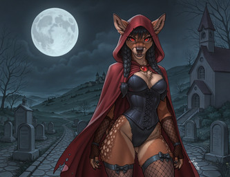 anthro bow_ribbon braided_hair brooch cemetery church clothing colored_nails corset fangs female fishnet fishnet_armwear fishnet_legwear full_moon hair hood legwear lingerie moon nails night red_eyes solo teeth tombstone topwear gilkardex cervid mammal vampire hi_res