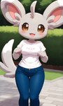 anthro bottomwear breasts clothing denim denim_clothing female fur happy jeans pants park shirt solo t-shirt topwear gobabsnow generation_5_pokemon minccino pokemon_(species) invalid_tag absurd_res hi_res