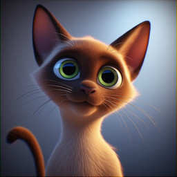 ambiguous_gender anatomically_correct big_eyes blue_background brown_body feral green_eyes simple_background smile_at_viewer solo whiskers whatshisnuts domestic_cat felid feline felis mammal siamese 3d_(artwork) detailed digital_media_(artwork) headshot_portrait portrait shaded