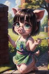 anthro apron black_hair clothing cub domestic_pig eyewear female gizmo_(disambiguation) glasses green_eyes hair hi_res mammal solo suid suina sus_(pig) venisoncreampie young