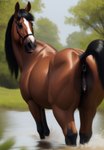 absurd_res anatomically_correct animal_genitalia animal_pussy anus attempted_signature black_anus black_body black_fur black_hair black_nose blurred_background bodily_fluids brown_body brown_fur clitoris equid equine equine_genitalia equine_pussy female feral fur genital_fluids genitals glistening glistening_genitalia hair hi_res horse looking_back mammal muscular muscular_feral outdoors outside presenting presenting_anus presenting_pussy pussy pussy_juice raised_tail shuffur solo water wet white_body white_fur