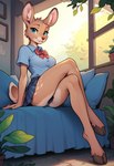 anthro bottomwear breasts clothing crossed_legs female looking_at_viewer medium_breasts miniskirt panties school_uniform sitting skirt solo underwear uniform foxlover7796 iris_(yakovlev-vad) cervid mammal hi_res