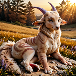 female feral fluffy ground horn lying paws solo stripes tail tuft director_zerumi zerumi bovid caprine goat mammal