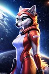 anthro canid canine canis clothing colorful female mammal solo space spacesuit square tight_clothing wolf