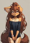 anthro breasts covering female jewelry looking_at_viewer necklace small_breasts solo standing tattoo foxlover7796 apogee_(tinygaypirate) canid canine canis domestic_dog mammal hi_res