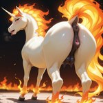 animal_genitalia animal_pussy anus blush bodily_fluids clitoral_winking clitoris crotch_breasts equine_anus equine_genitalia equine_pussy female feral fire flaming_hair flaming_mane flaming_tail genital_fluids genitals horn looking_at_viewer looking_back looking_back_at_viewer orange_eyes pseudo_hair pseudo_mane pussy pussy_juice raised_tail rear_view solo solo_focus sweat tongue tongue_out unicorn_horn hydra_(director) nintendo pokemon equid equine generation_1_pokemon mammal pokemon_(species) rapidash hi_res