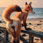 animal_genitalia animal_pussy anthro anus arm_support beach butt canid canine canine_pussy crossgender day detailed_background female fox genitals hi_res hornybunny leaning leaning_forward mammal nick_wilde nude outdoor_nudity outside pussy raised_tail realistic realistic_fur rear_view sand sea seaside solo water