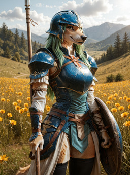 alternate_species anthro armor female field flower furrification hair melee_weapon plant polearm shield solo spear standing tree weapon crimson_fenrir_(director) fire_emblem nephenee canid canine canis domestic_dog mammal invalid_tag hi_res