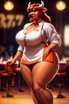 anthro big_breasts bottomwear breasts cleavage clothed clothing curvy_figure female hair hooters miniskirt orange_hair skirt solo thick_thighs waitress wide_hips thesouthkorean23 bovid bovine cattle mammal