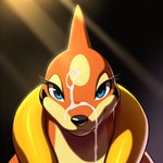 anthro black_background bodily_fluids cum cum_on_face eyelashes female genital_fluids light light_beam looking_at_viewer simple_background solo sunbeam sunlight lightning7 nintendo pokemon floatzel generation_4_pokemon pokemon_(species) hi_res