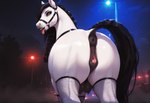 animal_genitalia animal_pussy black_hair equine_pussy female feral genitals hair looking_at_viewer looking_back nude nude_female pink_pussy pussy raised_tail solo tail_up white_body mare_fan_ultimate equid equine mammal
