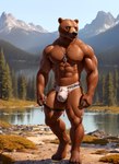 abs absurd_res anthro bulge bumblebee95 clothing detailed detailed_background detailed_fur hi_res jewelry looking_at_viewer male mammal muscular necklace pecs realistic solo underwear ursid vein walking