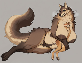 <3 animal_genitalia anthro areola balls between_breasts big_areola big_breasts big_tail biped blush bodily_fluids body_hair breast_smother breasts brown_areola brown_body brown_fur brown_nipples bushy_tail chest_tuft claws curvy_figure digitigrade duo embrace female fully_sheathed fur genitals glistening_eyelids grey_background happy_trail hug huge_areola huge_breasts humanoid_genitalia larger_anthro larger_female lying male male/female mature_anthro mature_female multicolored_body multicolored_fur musk musk_clouds narrowed_eyes neck_tuft nipples nude nude_female nude_male on_side pawpads paws penis pubes pussy seductive sheath simple_background size_difference slightly_chubby slightly_chubby_female smaller_anthro smaller_male smile smothering tail tan_body tan_fur thick_thighs toe_claws tuft voluptuous voluptuous_anthro voluptuous_female wide_hips loliconcon canid canine canis mammal wolf hi_res