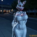 anthro big_breasts bodily_fluids breasts cleavage clothed clothing covered_nipples curvaceous curvy_figure dress female fox_tail huge_breasts lips machine narrowed_eyes night solo street sweat teasing thick_lips tight_clothing voluptuous wide_hips vlrgromns five_nights_at_freddy's mangle_(fnaf) animatronic canid canine fox mammal robot animated webm