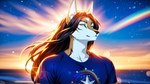 anthro black_hair clothed clothing fur hair long_hair looking_at_viewer male solo white_body sk_main canid canine canis jackal mammal hi_res tagme widescreen