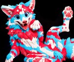 ambiguous_gender big_eyes blue_body blue_eyes blue_fur bright_colors claws cute_fangs feral front_view fur glistening glistening_eyes laying looking_at_viewer lying multicolored_body multicolored_fur on_back on_ground open_mouth open_smile pawpads paws pink_nose pink_pawpads red_body red_claws red_fur simple_background smile solo spread_legs spreading white_body white_fur blp mammal alpha_channel hi_res