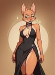 anthro bedroom_eyes blush breasts choker cleavage cleavage_overflow clothed clothing dress ears_up female inner_boob jewelry narrowed_eyes necklace no_underwear pantsless plunging_neckline seductive smile solo the_bad_guys naivozuben diane_foxington canid canine fox mammal