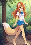 anthro bottomwear breasts clothing female looking_at_viewer medium_breasts miniskirt outdoors paws school_uniform skirt solo uniform walking foxlover7796 elisabeth_(eipril) canid canine fox mammal hi_res