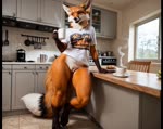 anthro beverage bottomless bottomless_female breasts clothed clothing coffee drinking female kitchen solo thick_thighs ignobler sugar_arrafel canid canine fox mammal animated huge_filesize webm