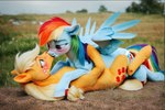 applejack_(mlp) blush duo embrace equid equine female female/female feral hooves horse jelloponies kissing looking_at_another mammal my_little_pony on_bottom on_top outdoors passionate pony rainbow_dash_(mlp) spread_wings wings