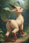 animal_genitalia anus blush bodily_fluids drooling female feral fur genitals pawpads prefect_pony_xl saliva smile solo humgeogre eeveelution generation_4_pokemon leafeon pokemon_(species) hi_res