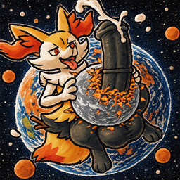 animal_genitalia animal_penis anthro balls big_balls black_penis equine_penis genitals macro male penis planet_destruction planet_penetrated solo space thedavid nintendo pokemon braixen generation_6_pokemon pokemon_(species) hi_res