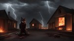 abandoned_building anthro backround bandage bandages blood blood_from_eye bodily_fluids building fire gore kneeling kneeling_position lightning male melee_weapon missing_limb slit_throat solo storm storm_clouds sword unnamedwolf weapon thejadedwolf canid canine canis humanoid mammal wolf hi_res