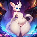 anthro blue_eyes bottom_heavy breasts female fur genitals navel ori_and_the_blind_forest plump_labia pussy small_breasts solo thick_thighs white_body white_fur wide_hips director_motherli ori mammal hi_res