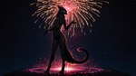 3_toes 4th_of_july anthro beak black_body black_fur breasts claws digitigrade feathers feet female fingers fireworks fluffy fur green_sclera long_tail neck_tuft night silhouette slim small_breasts solo spots spotted_body spotted_fur tail_feathers thick_tail toes tuft oldhroft shadow_(oldhroft) avian velari absurd_res hi_res wallpaper