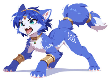 accessory blue_body blue_fur blue_hair female feral fur furgonomic green_eyes hair jewelry markings simple_background solo tail tail_accessory tribal tribal_markings white_body white_fur anonymous_director nintendo star_fox krystal_(star_fox) canid canine fox mammal hi_res