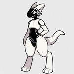 ambiguous_gender anthro black_body breasts curvy_figure cybernetics digitigrade featureless_belly featureless_breasts featureless_chest featureless_crotch glistening glistening_body machine nude protogen_visor robot_joints simple_background smile solo standing tail thick_thighs three-quarter_view visor white_background white_body wide_hips direfelis_(director) cyborg lizard protogen reptile robot scalie 1:1 colored hi_res watermark